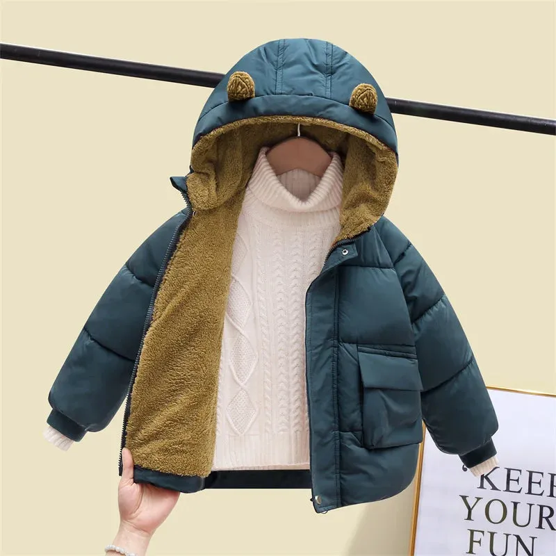 2024 Children's Down Cotton Coat Boys Padded Thickened Casual Jacket Winter New Girls Warm Cute Solid Color Clothing 2-6 Years