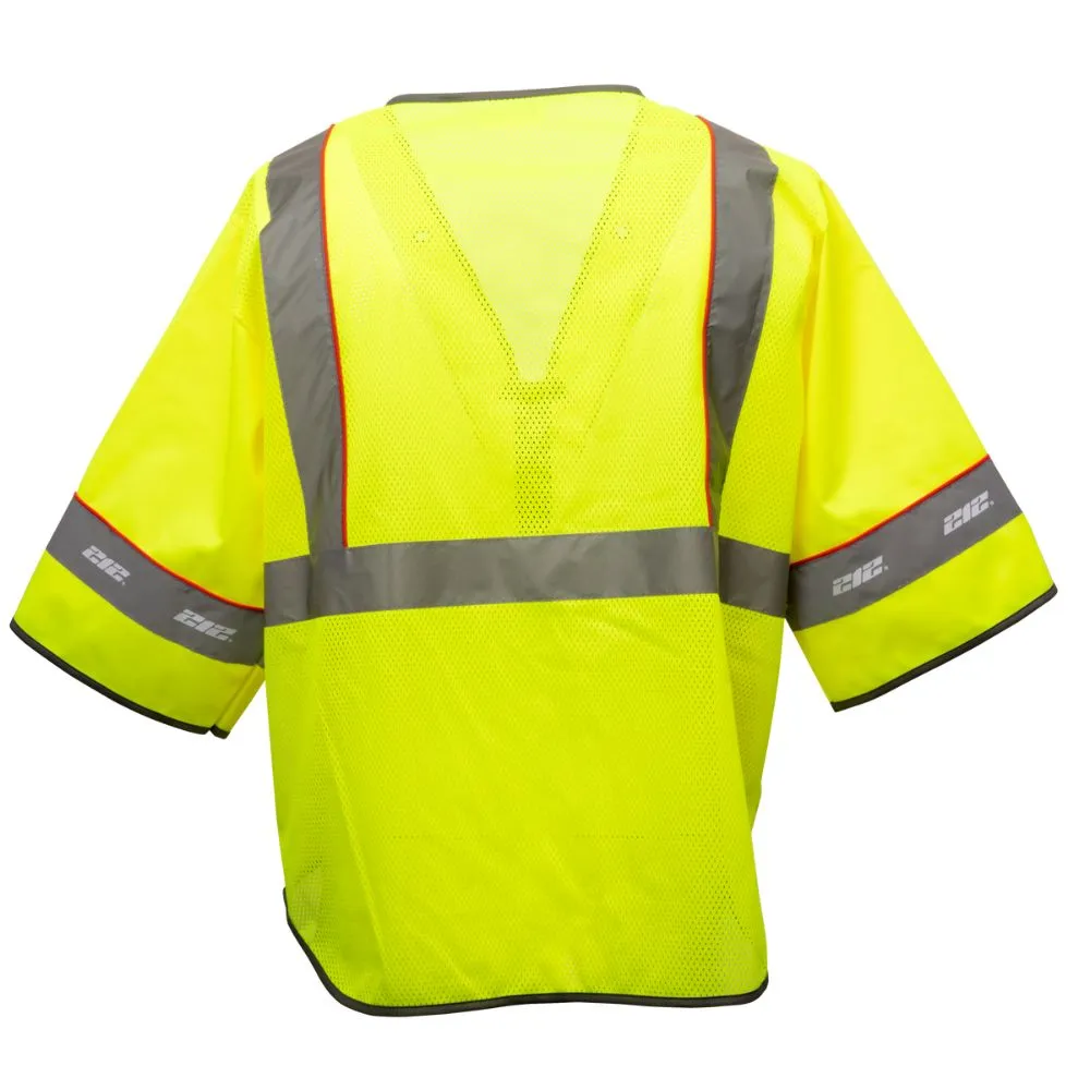 212 Performance VSTPREM-8810 Premium Multi-Purpose Hi-Viz Safety Vest with Windowed Badge Pocket, Large Yellow;Reflective Gray