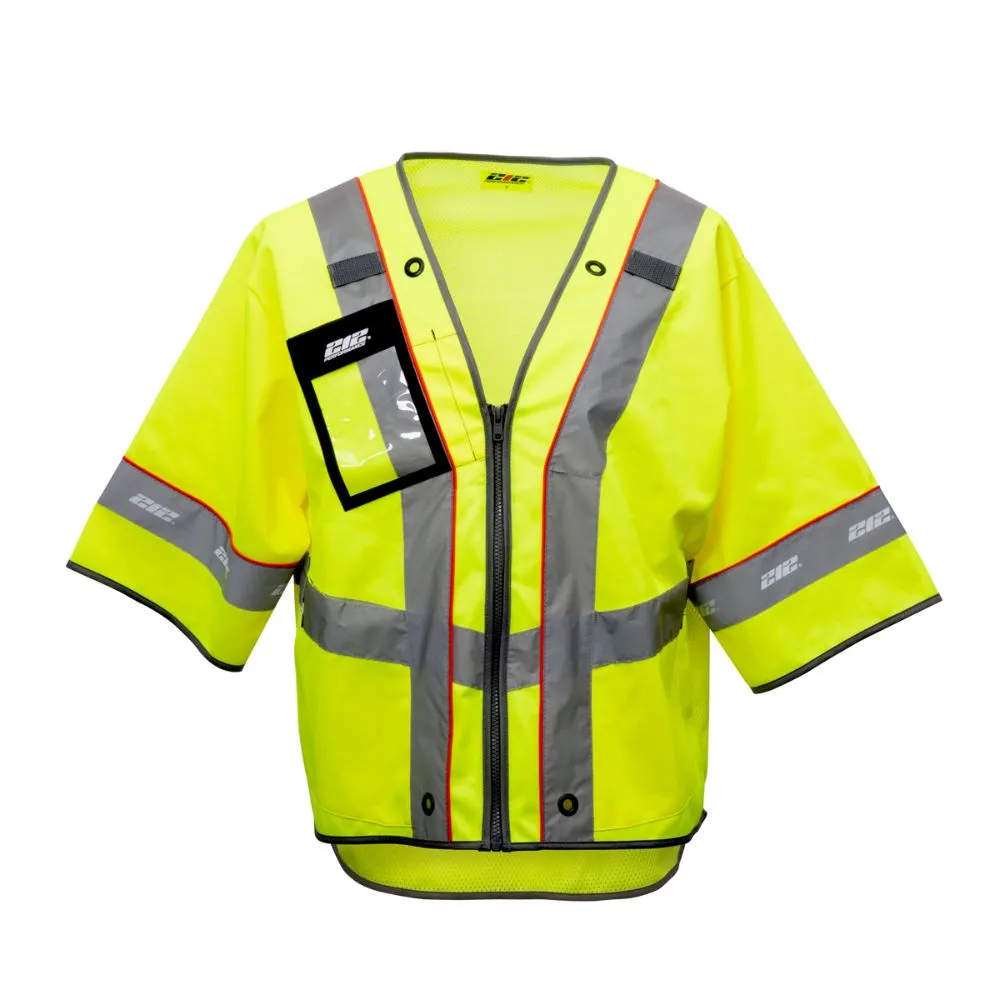 212 Performance VSTPREM-8810 Premium Multi-Purpose Hi-Viz Safety Vest with Windowed Badge Pocket, Large Yellow;Reflective Gray