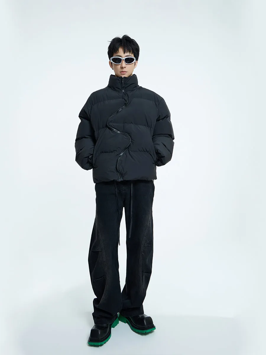 【23s September.】Irregular Zipper Design Padded Jacket -L