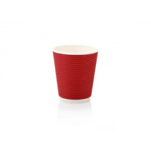 250ml Ripple Paper Coffee Cup Ripple Horizontal Red with Black Sip Lid 10pack
