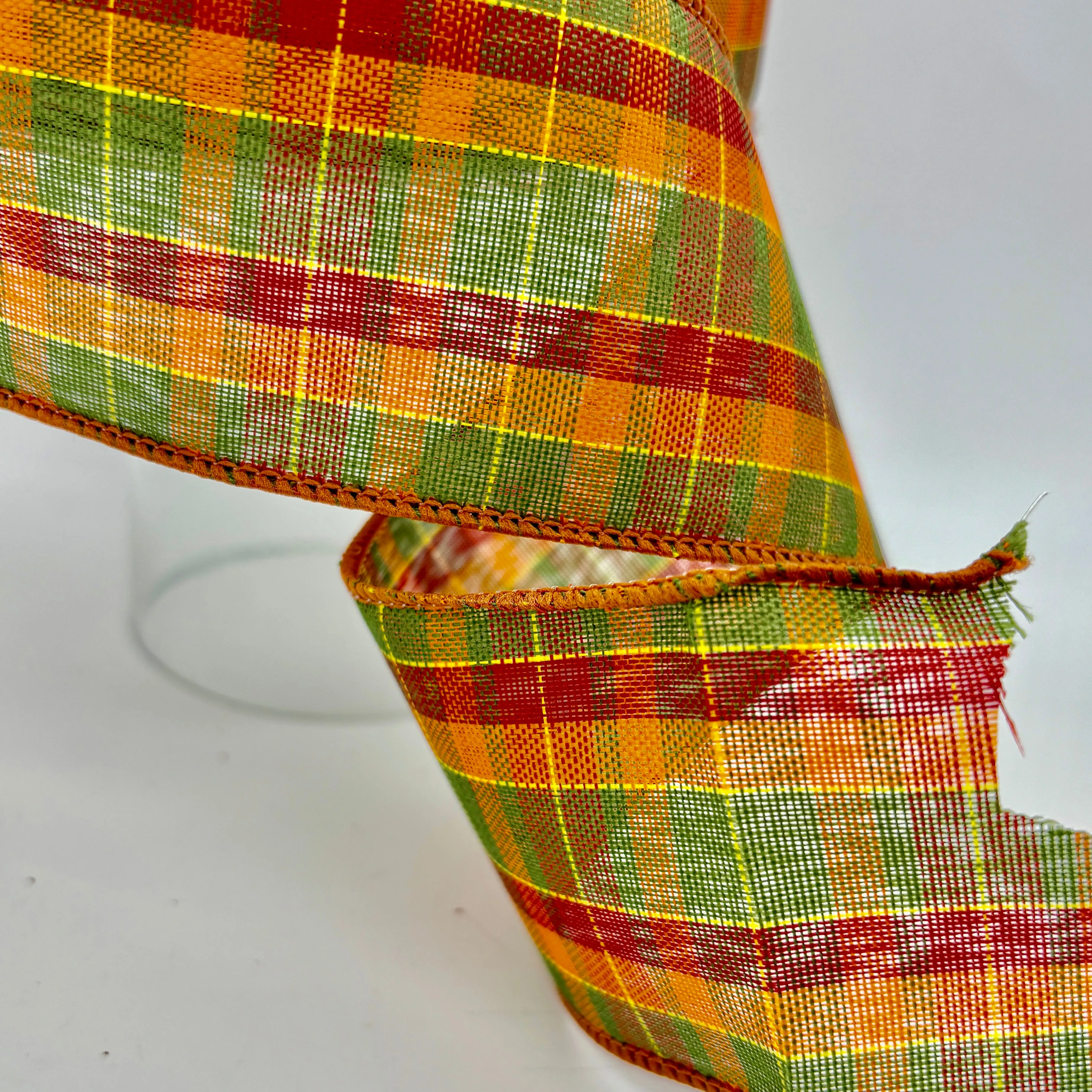 2.5" Pumpkin Plaid Orange Plaid Wired Edge Ribbon- 25 Yards