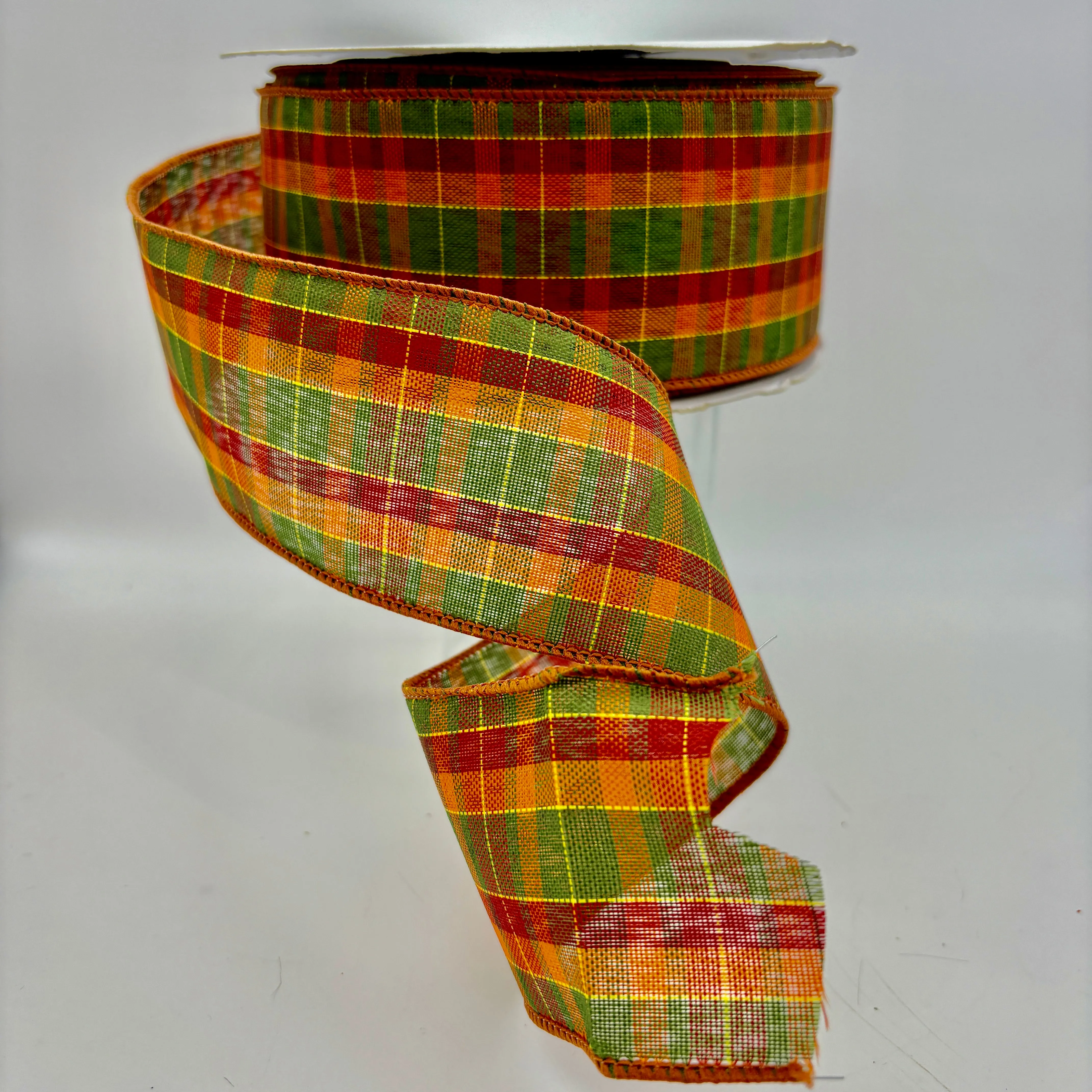 2.5" Pumpkin Plaid Orange Plaid Wired Edge Ribbon- 25 Yards