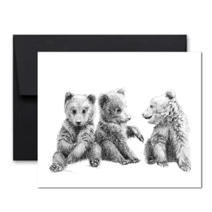 3 Baby Grizzly Bear Cubs Greeting Card
