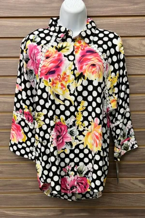 3/4 sleeve polka dot floral