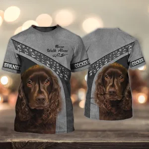 3D Dog T Shirts, Cocker Spaniel Grey Never Walk Alone All Over Print T-Shirt, Gift For Pet Loves