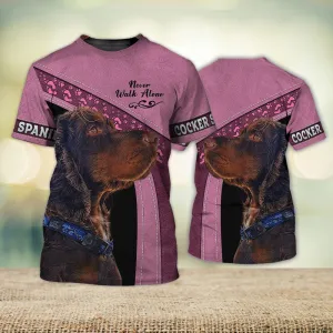 3D Dog T Shirts, Cocker Spaniel Love Never Walk Alone All Over Print T-Shirt, Gift For Pet Loves