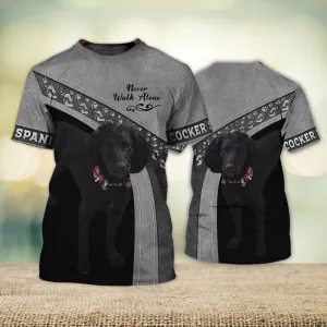3D Dog T Shirts, Cocker Spaniel Never Walk Alone All Over Print T-Shirt, Gift For Pet Loves