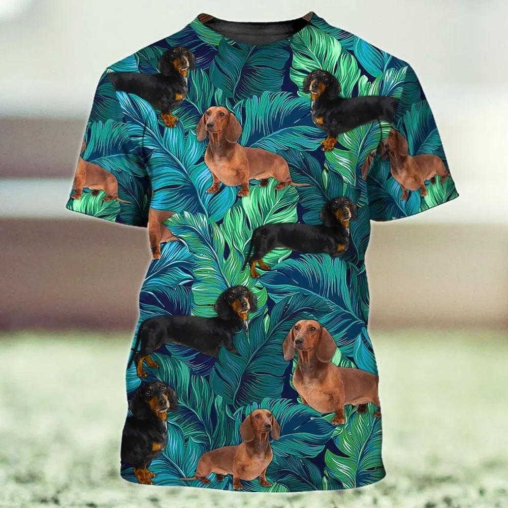 3D Dog T Shirts, Dachshund Pattern Hawaii All Over Print T-Shirt, Gift For Pet Loves