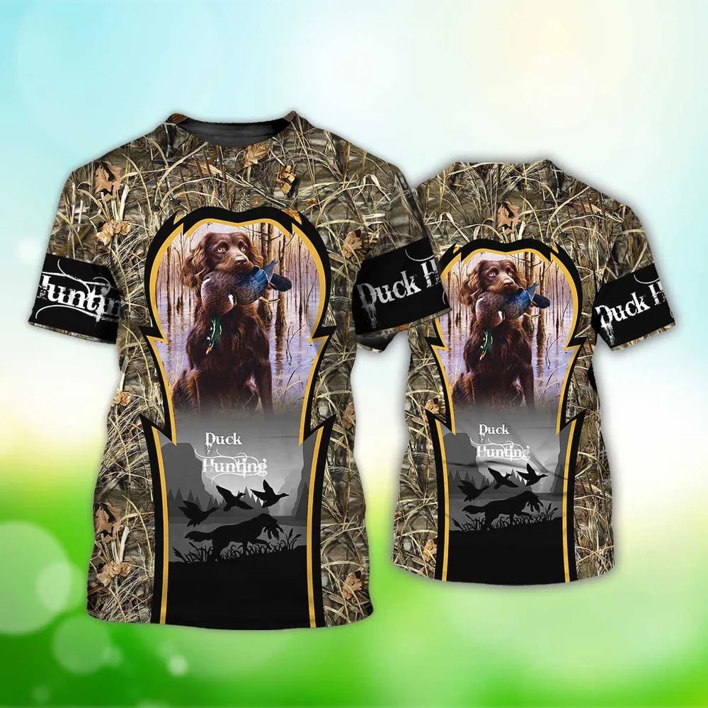3D Dog T Shirts, Duck Hunting Dog Cute All Over Print T-Shirt, Gift For Pet Loves