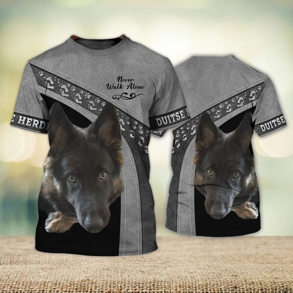 3D Dog T Shirts, Duitse Herder Love Never Walk Alone All Over Print T-Shirt, Gift For Pet Loves
