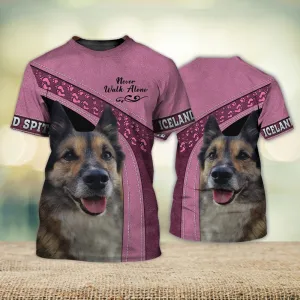 3D Dog T Shirts, Iceland Spitz Love Never Walk Alone All Over Print T-Shirt, Gift For Pet Loves