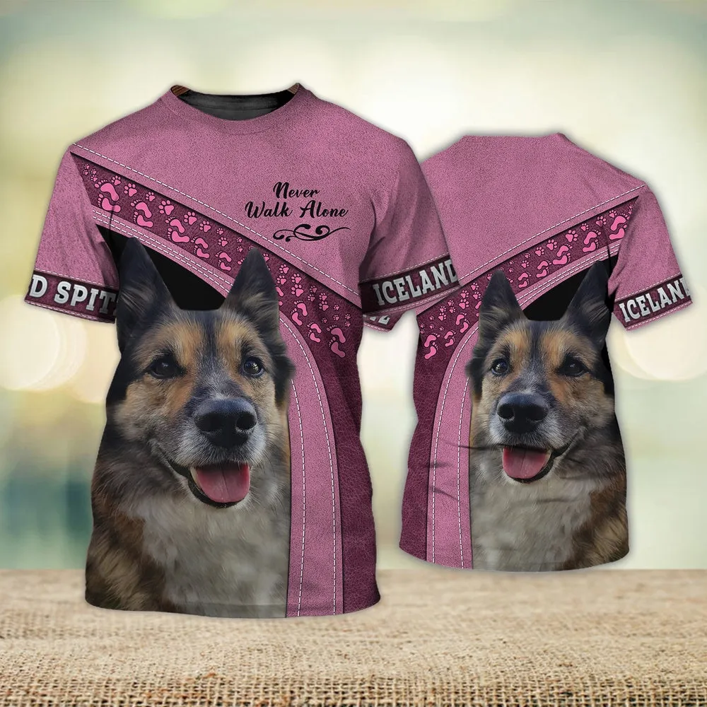 3D Dog T Shirts, Iceland Spitz Love Never Walk Alone All Over Print T-Shirt, Gift For Pet Loves