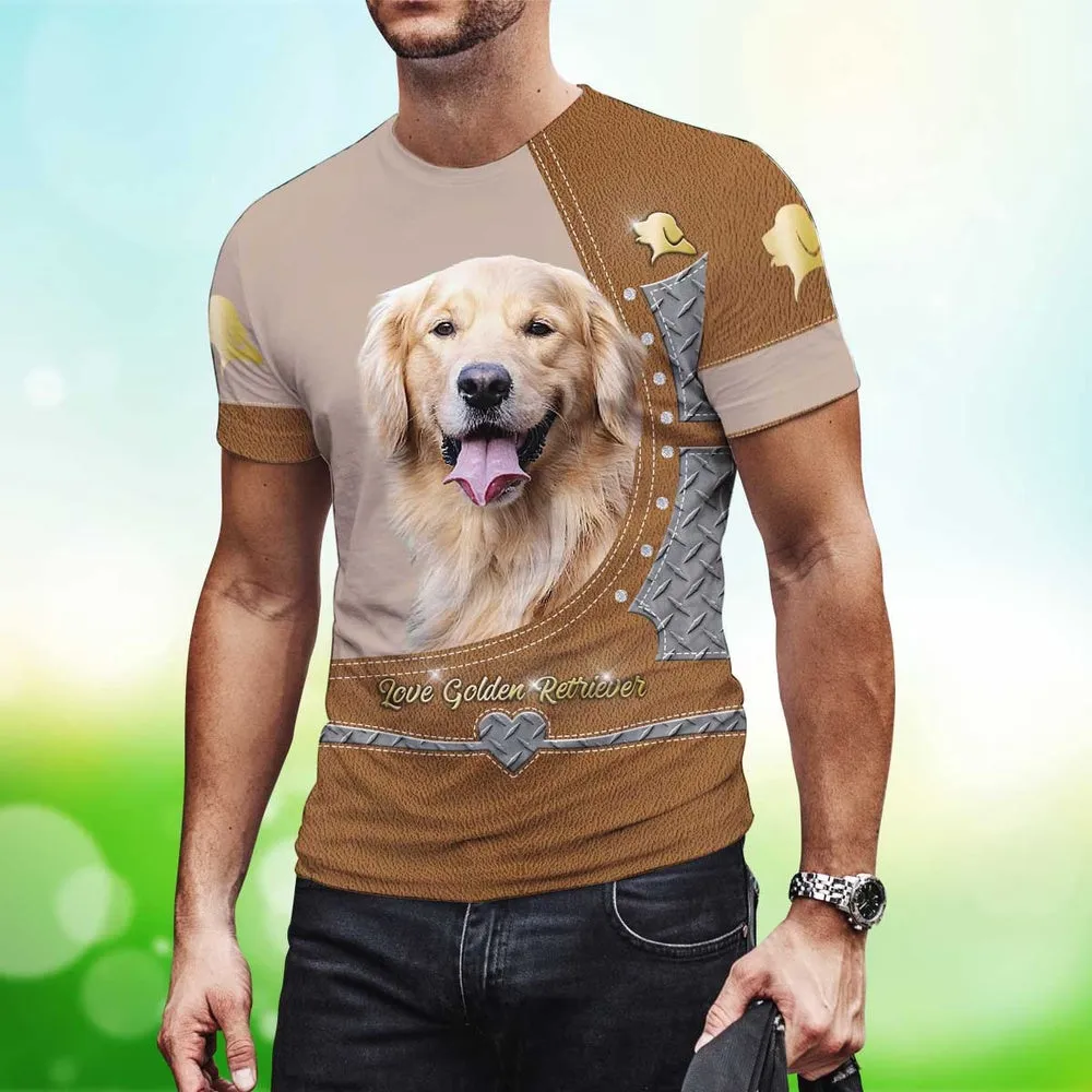 3D Dog T Shirts, Love Golden Retriever All Over Print T-Shirt, Gift For Pet Loves