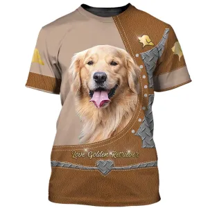3D Dog T Shirts, Love Golden Retriever All Over Print T-Shirt, Gift For Pet Loves