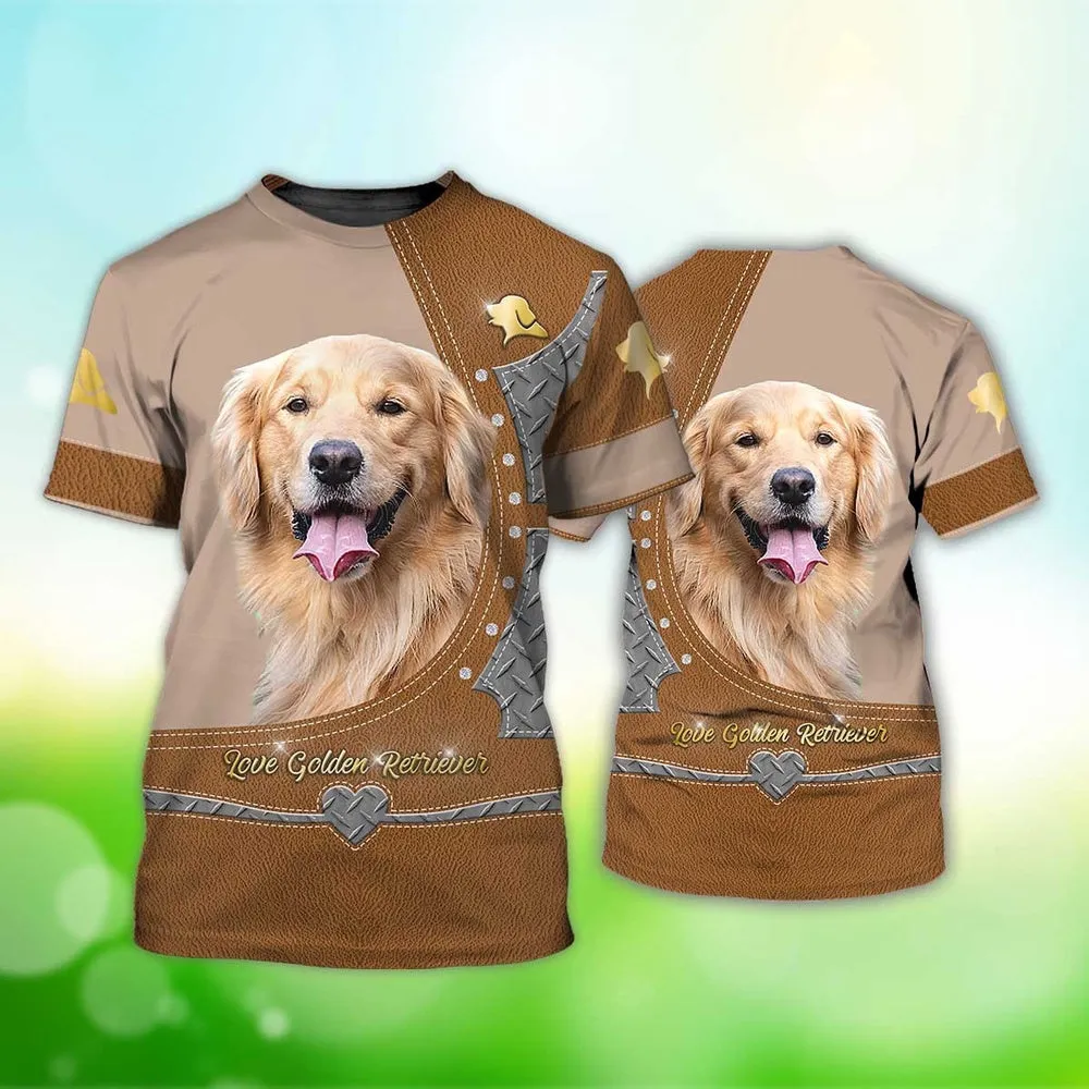 3D Dog T Shirts, Love Golden Retriever All Over Print T-Shirt, Gift For Pet Loves