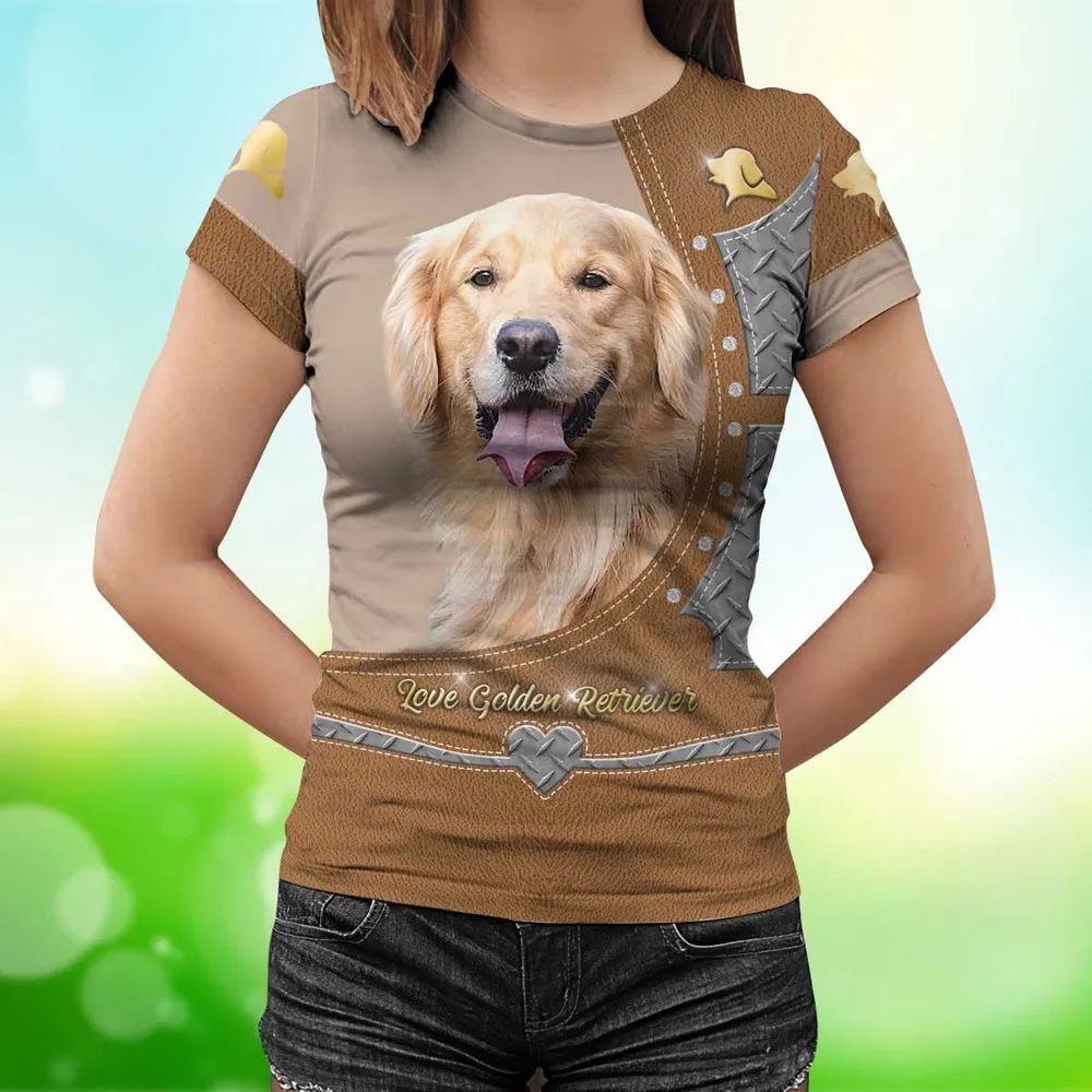3D Dog T Shirts, Love Golden Retriever All Over Print T-Shirt, Gift For Pet Loves