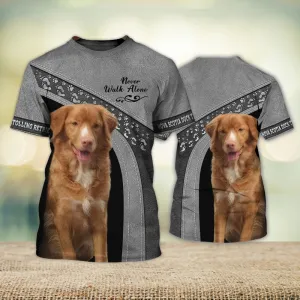 3D Dog T Shirts, Nova Scotia Duck Tolling Retriever Love Never Walk Alone Love All Over Print T-Shirt, Gift For Pet Loves