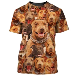 3D Dog T Shirts, Pitbull Face Cute Puppies All Over Print T-Shirt, Gift For Pet Loves