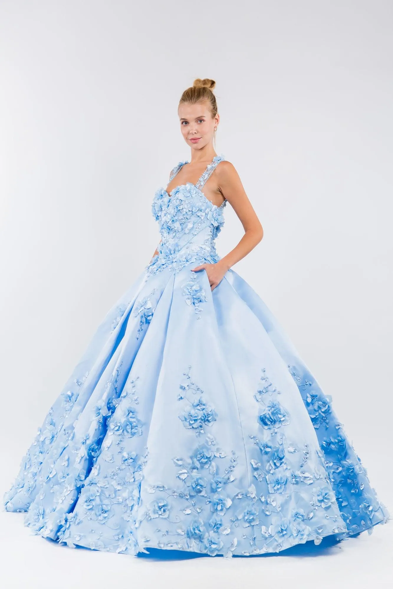3D Floral Long Sleeveless Quinceanera Dress