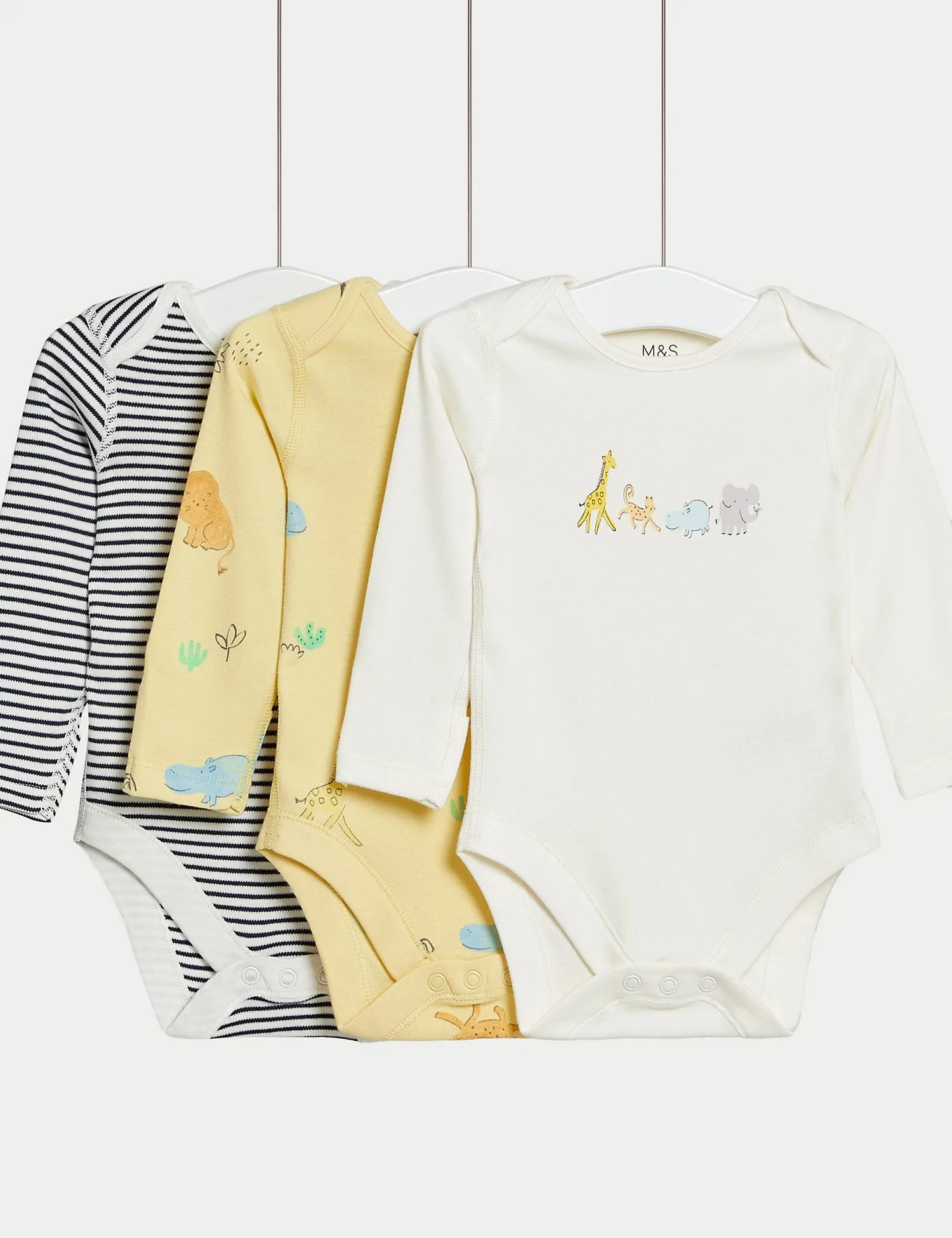 3pk Pure Cotton Safari & Striped Bodysuits