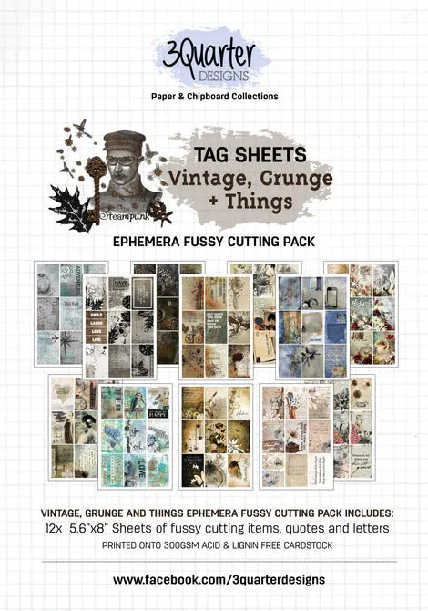 3Quarter Designs Ephemera Fussy Cutting Pack - Vintage, Grunge   Things