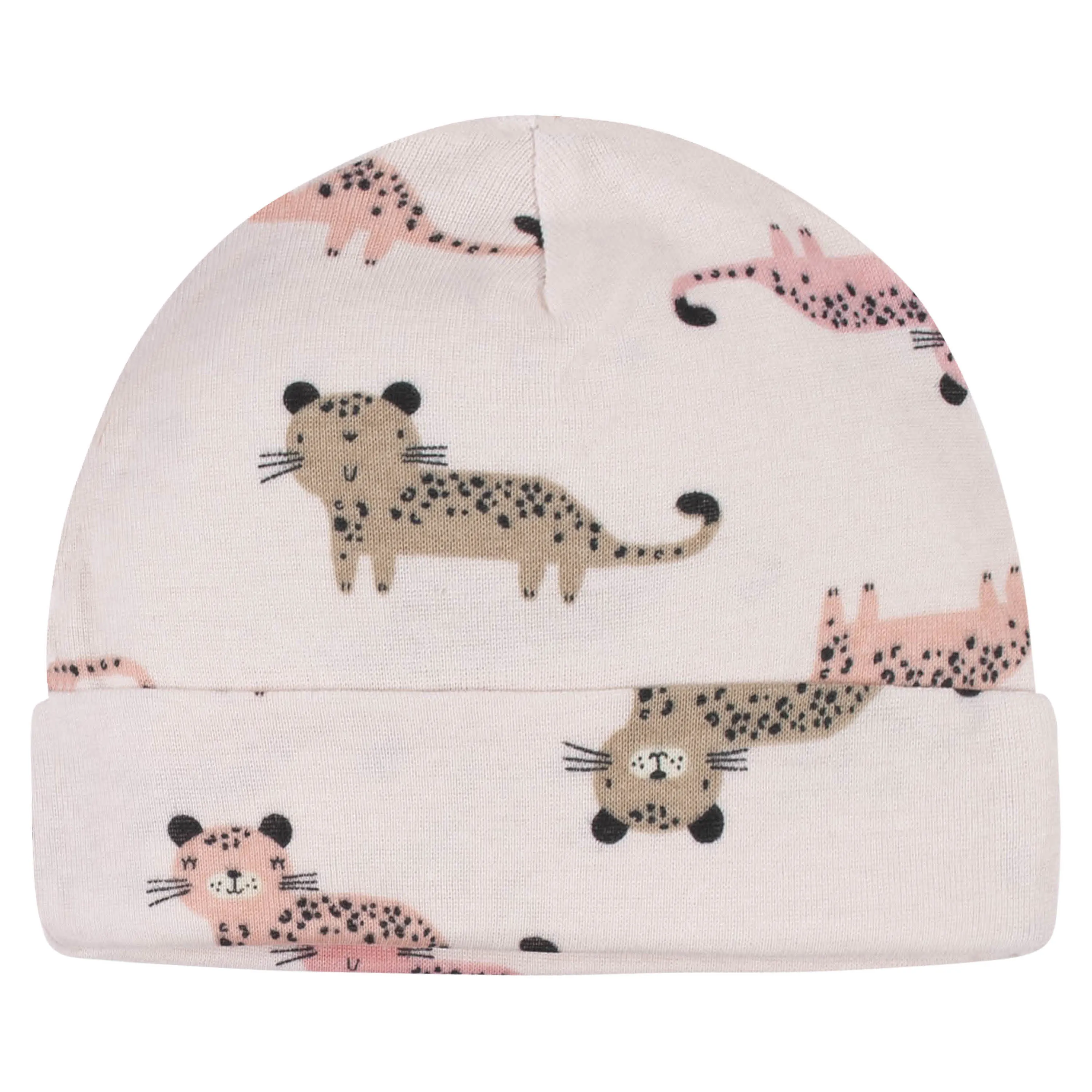 4-Pack Baby Girls Leopard Caps