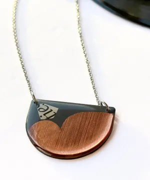 40% OFF / modern recycled vinyl record necklace in blue grey, copper and recycled paper detail