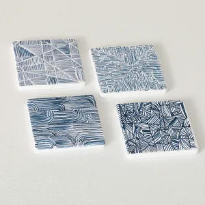 4" Patterned Creative Coaster - Set of 4, Blue