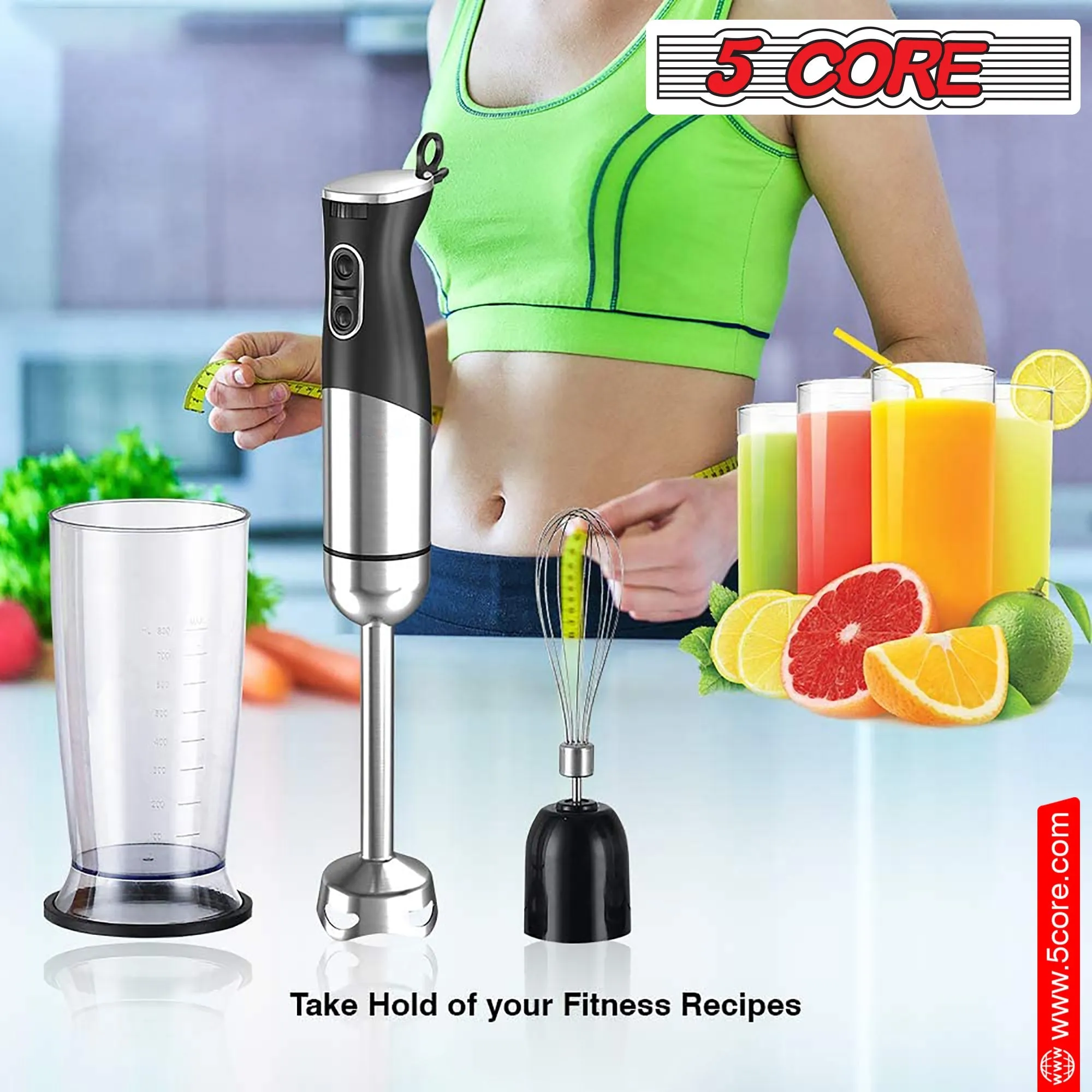 5 Core Immersion Hand Blender 400/500W Electric Hand Mixer Whisk w 2