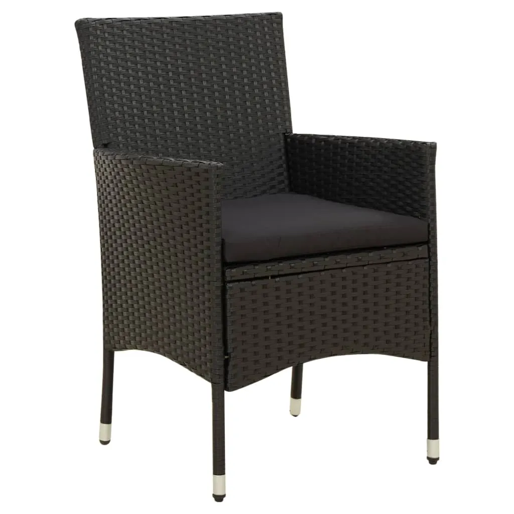 5 Piece Outdoor Dining Set with Cushions Poly Rattan Black