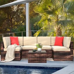 6 Seater Rattan Garden Corner Sofa Coffee Table Furniture Set
