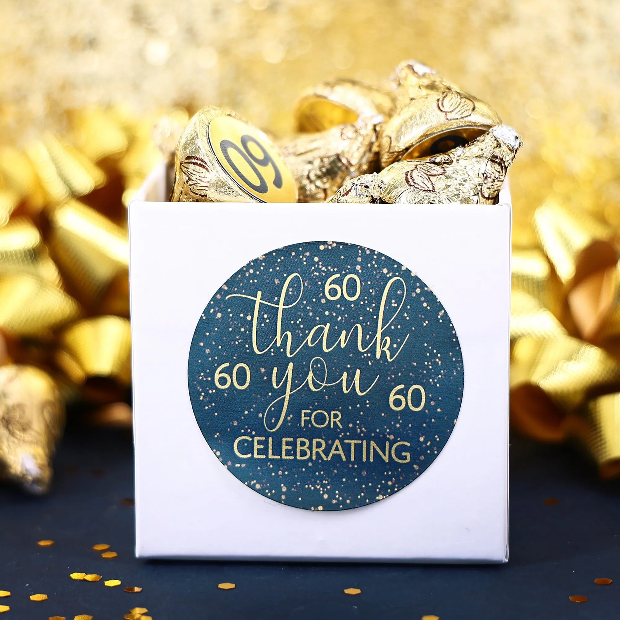 60th Birthday: Navy Blue & Gold - Adult Birthday - Thank You Stickers