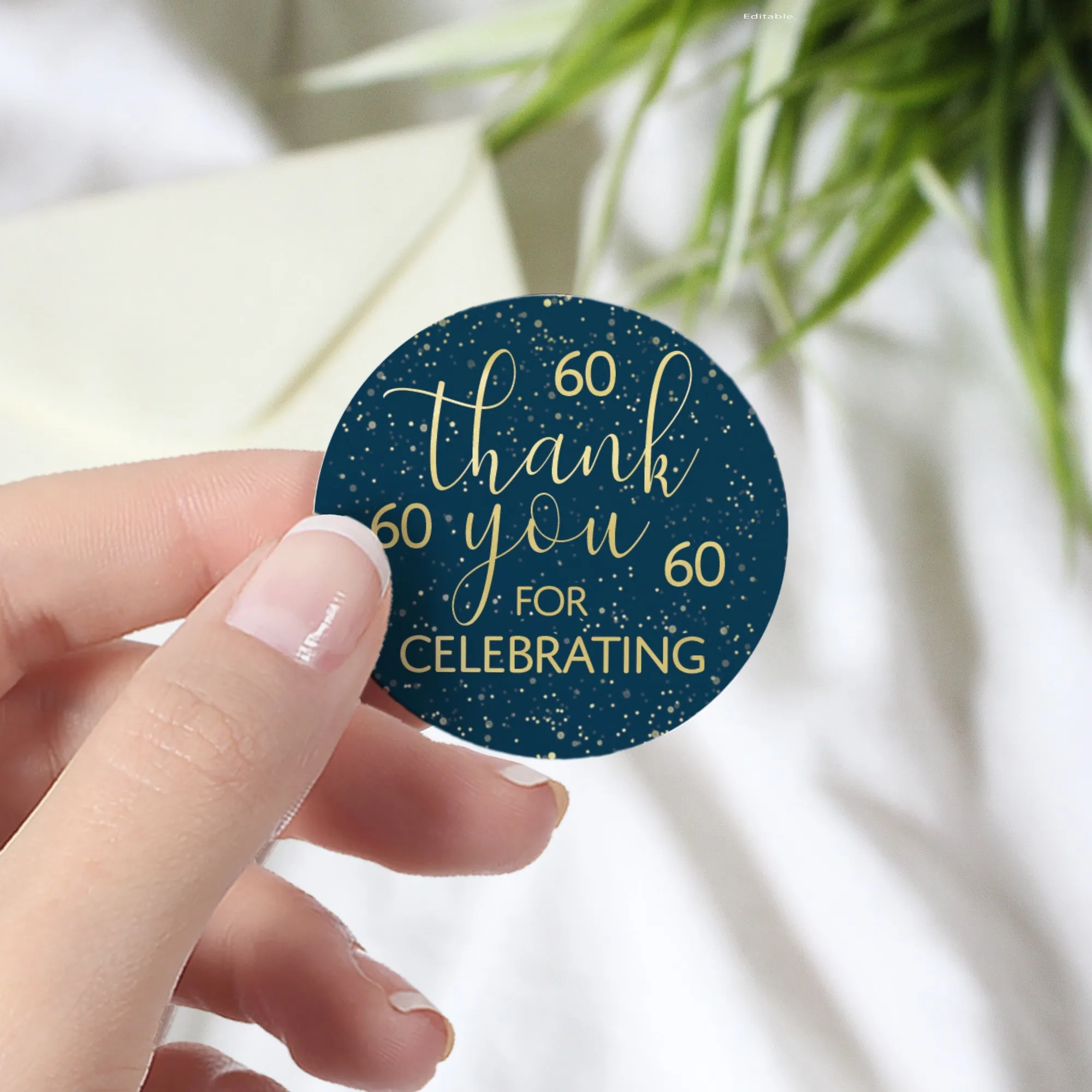 60th Birthday: Navy Blue & Gold - Adult Birthday - Thank You Stickers