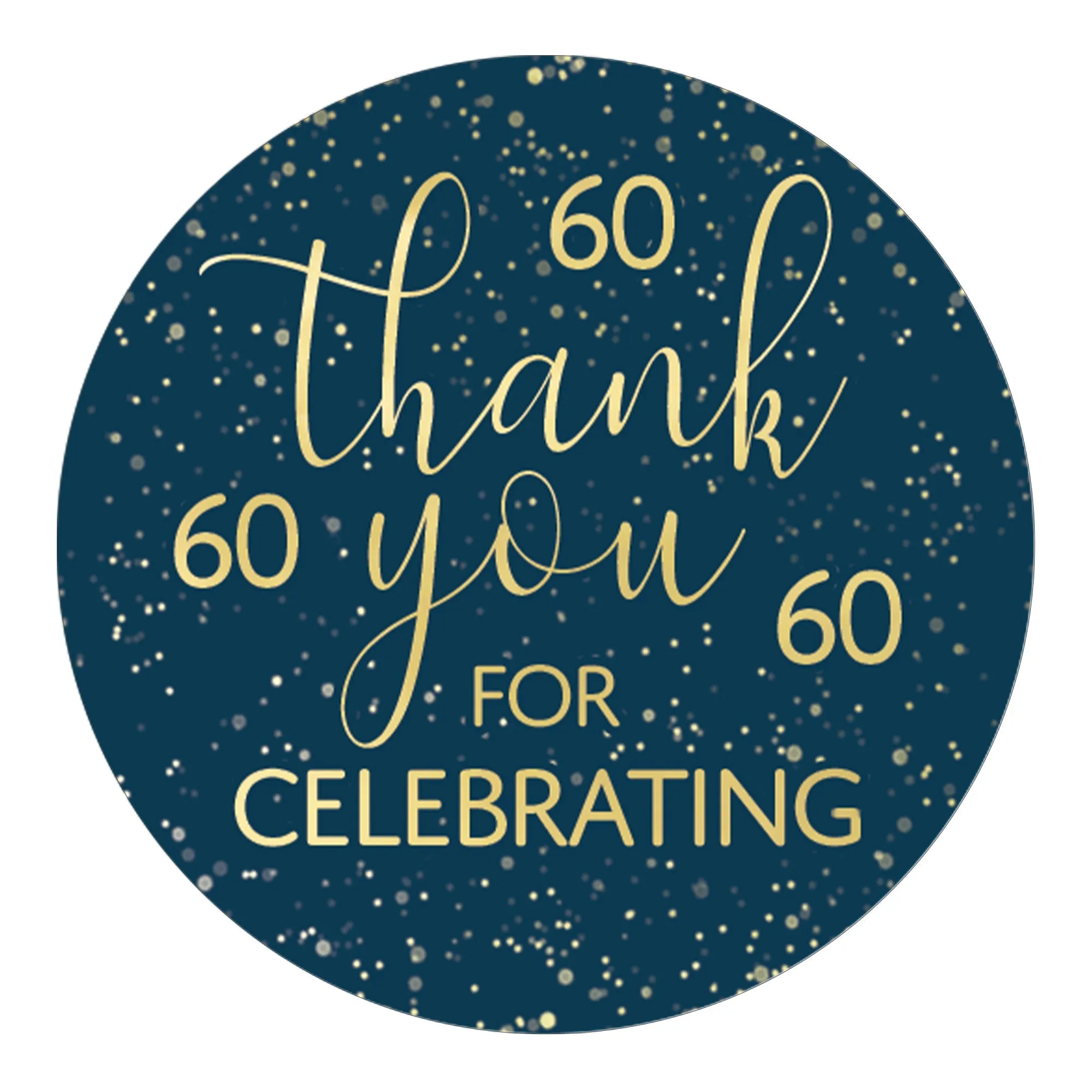 60th Birthday: Navy Blue & Gold - Adult Birthday - Thank You Stickers