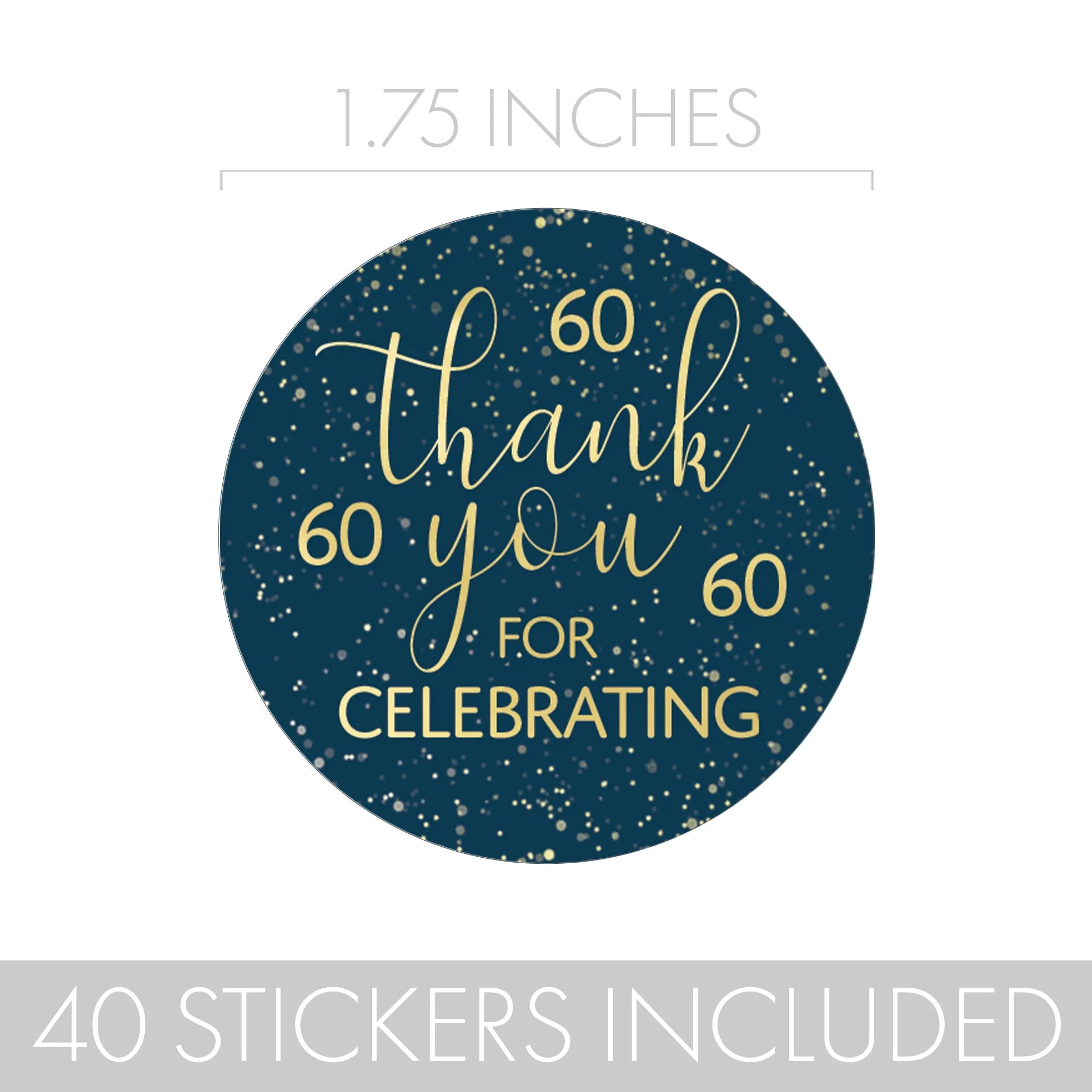 60th Birthday: Navy Blue & Gold - Adult Birthday - Thank You Stickers