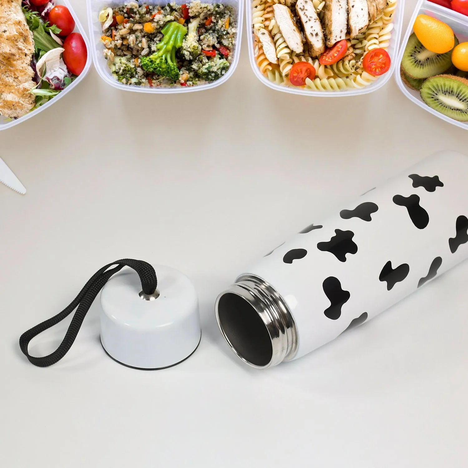 6784 Cow Print Stainless Steel Design Water Bottle Easy To Carry Bottle Leak-Proof Bottle For Office Bottle | Gym Bottle | Home | Kitchen | Hiking | Treking Bottle | Travel Bottle  ( 400ml )