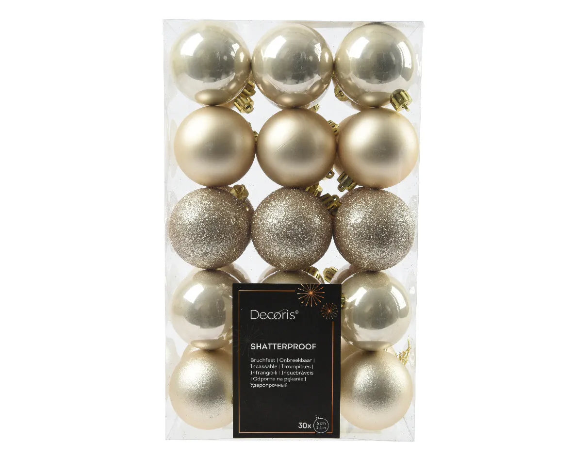 6cm shatterproof pearl pack of 30 baubles