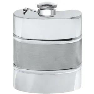 6oz Pewter Hip Flask With Satin Centre Band and Hinged Captive Top