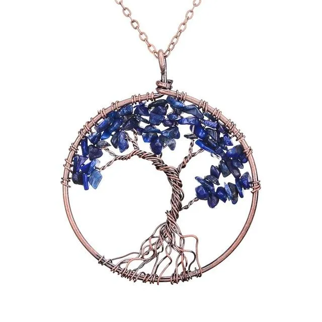 7 Chakra Tree Of Life Pendant Necklace Copper Crystal Natural Stone Necklace Quartz Pendants