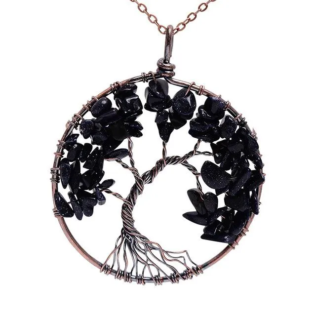 7 Chakra Tree Of Life Pendant Necklace Copper Crystal Natural Stone Necklace Quartz Pendants
