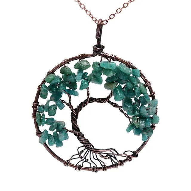 7 Chakra Tree Of Life Pendant Necklace Copper Crystal Natural Stone Necklace Quartz Pendants