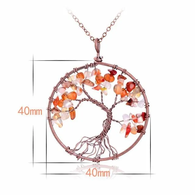 7 Chakra Tree Of Life Pendant Necklace Copper Crystal Natural Stone Necklace Quartz Pendants