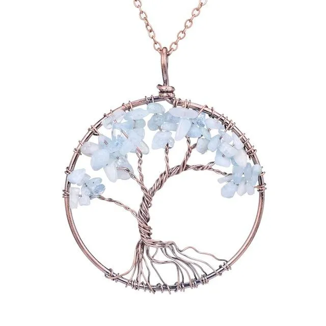 7 Chakra Tree Of Life Pendant Necklace Copper Crystal Natural Stone Necklace Quartz Pendants