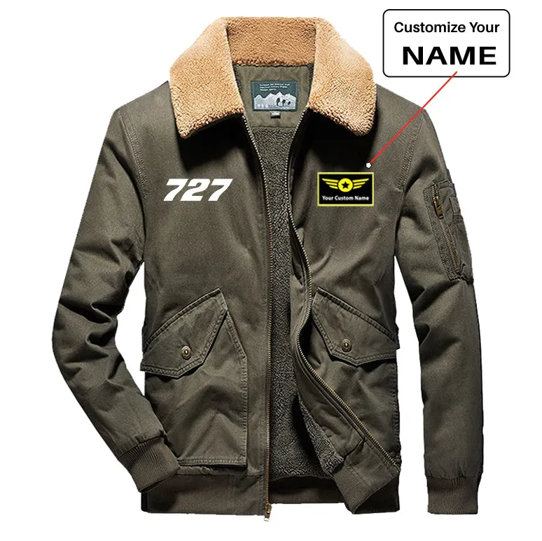 727 Flat Text Designed Thick Bomber Jackets