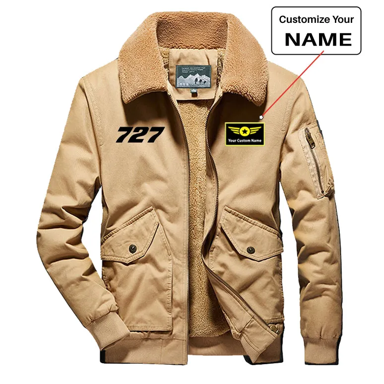 727 Flat Text Designed Thick Bomber Jackets