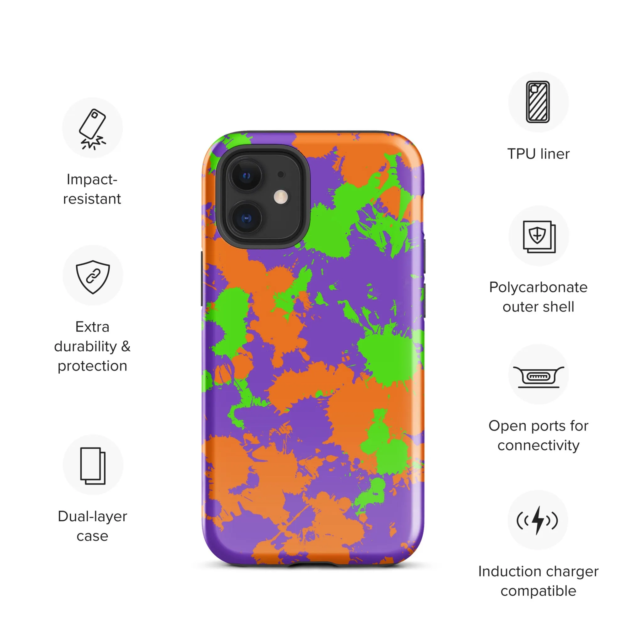 90s Kid Green, Purple and Orange Slime Splatter Tough Case for iPhone®