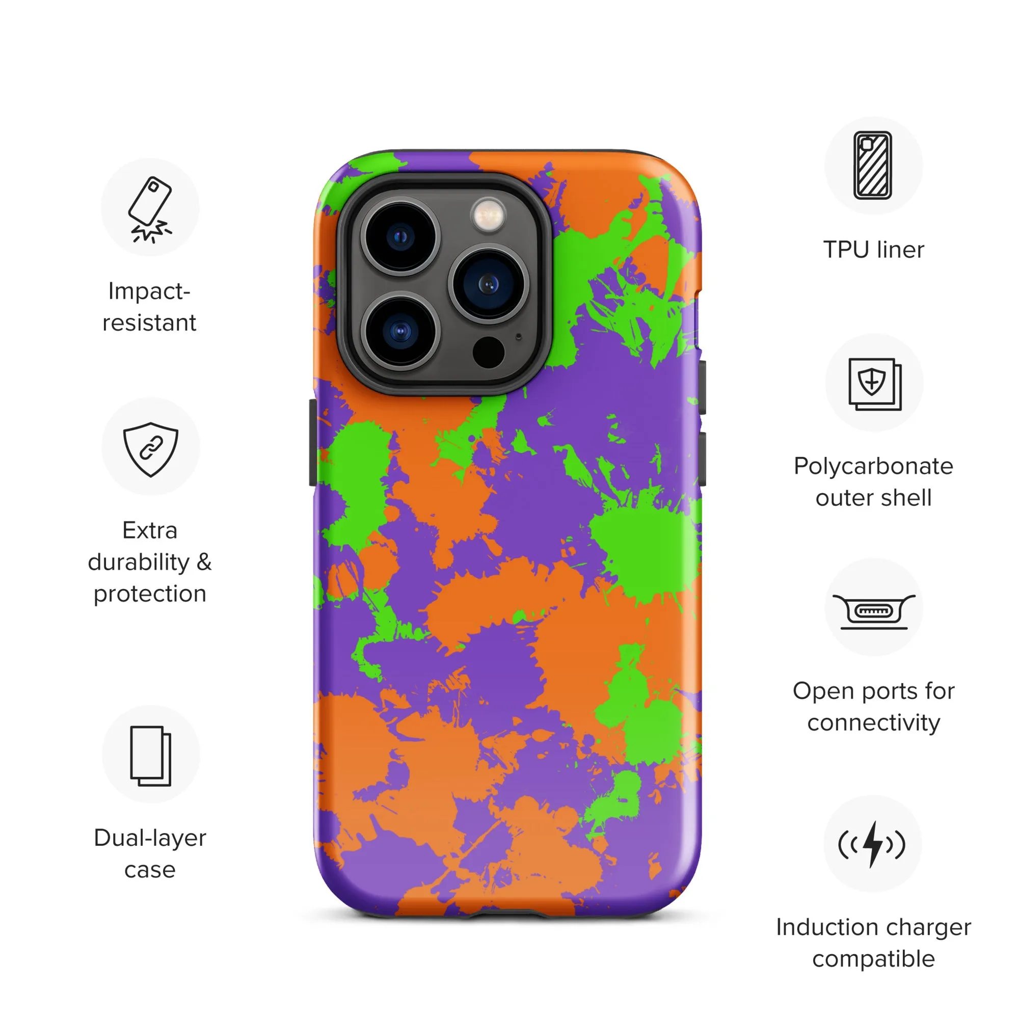 90s Kid Green, Purple and Orange Slime Splatter Tough Case for iPhone®