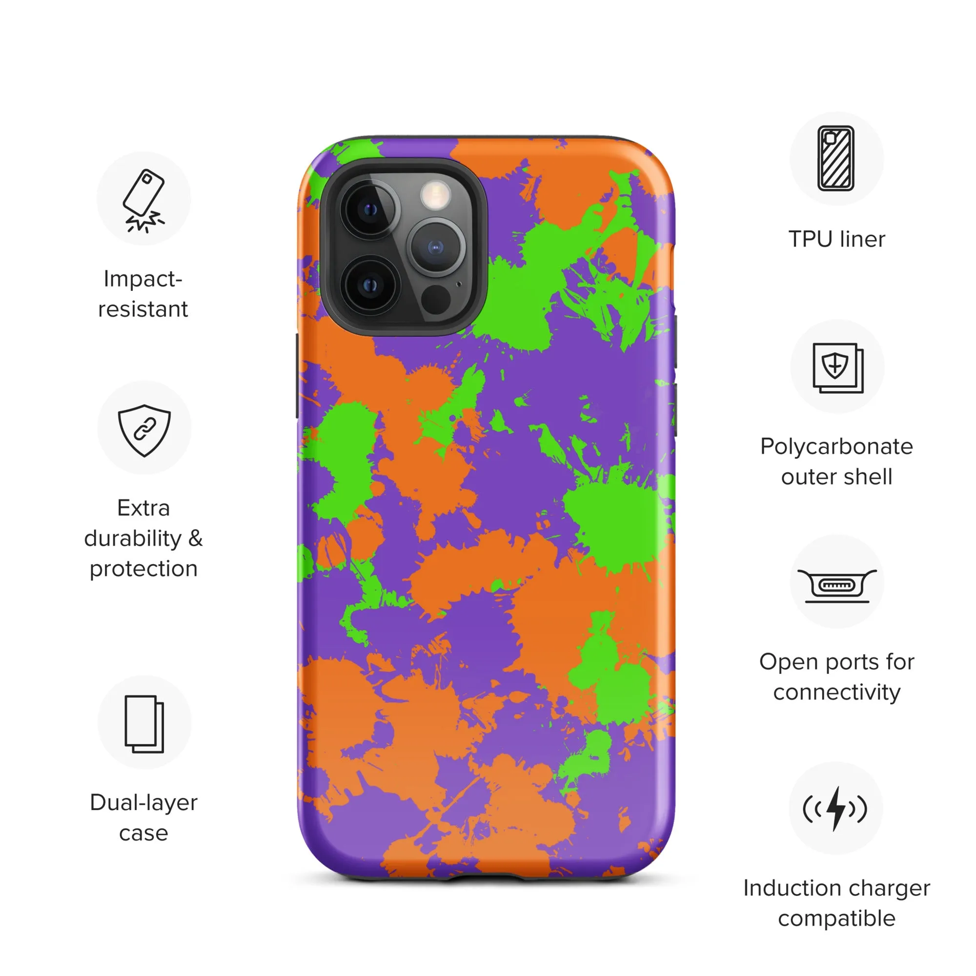 90s Kid Green, Purple and Orange Slime Splatter Tough Case for iPhone®