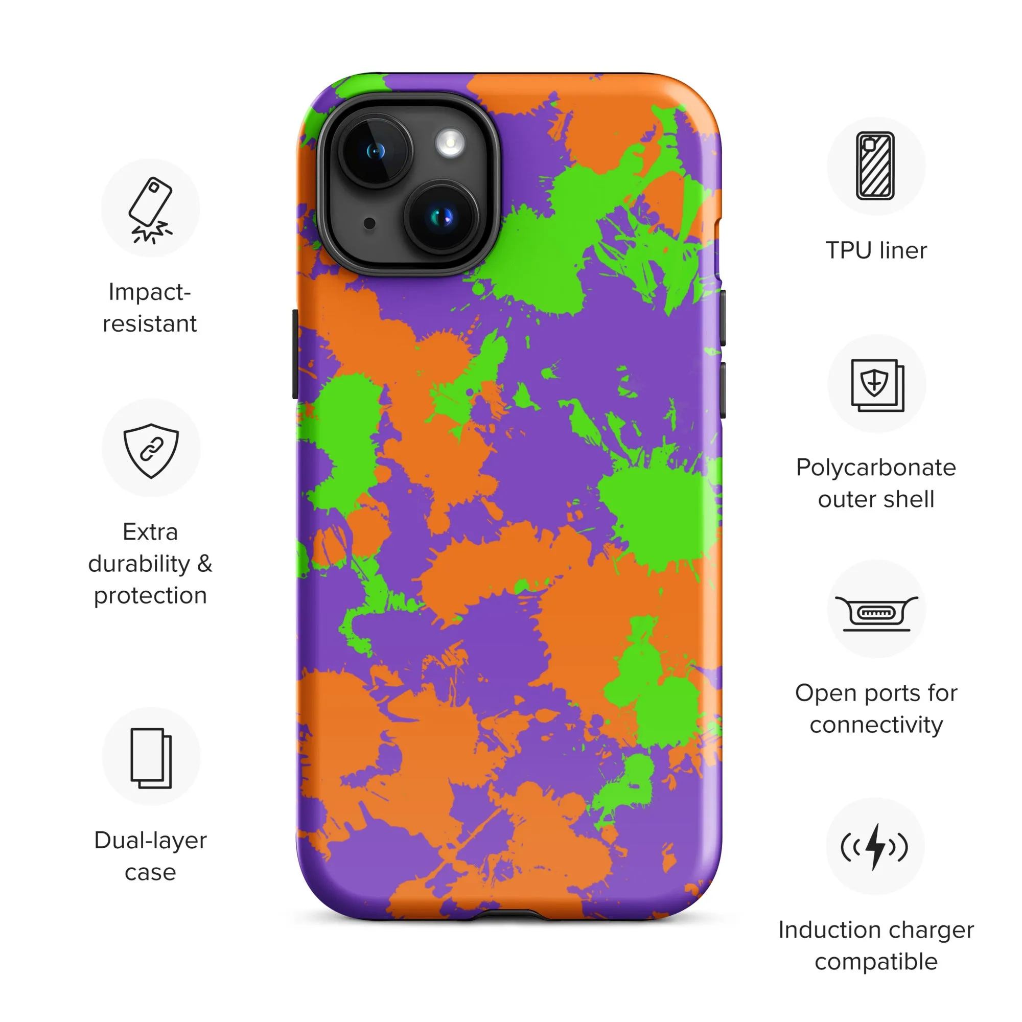 90s Kid Green, Purple and Orange Slime Splatter Tough Case for iPhone®